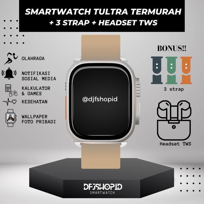 JAM TANGAN PINTAR SMARTWATCH  PAKET 3 TALI+HEADSET (BISA COD) - cream