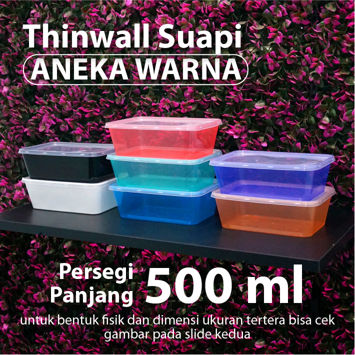 Paket 10 Pcs - Thinwall Warna 500 ml - Thinwall Suapi - Kotak Makanan - Rectangle