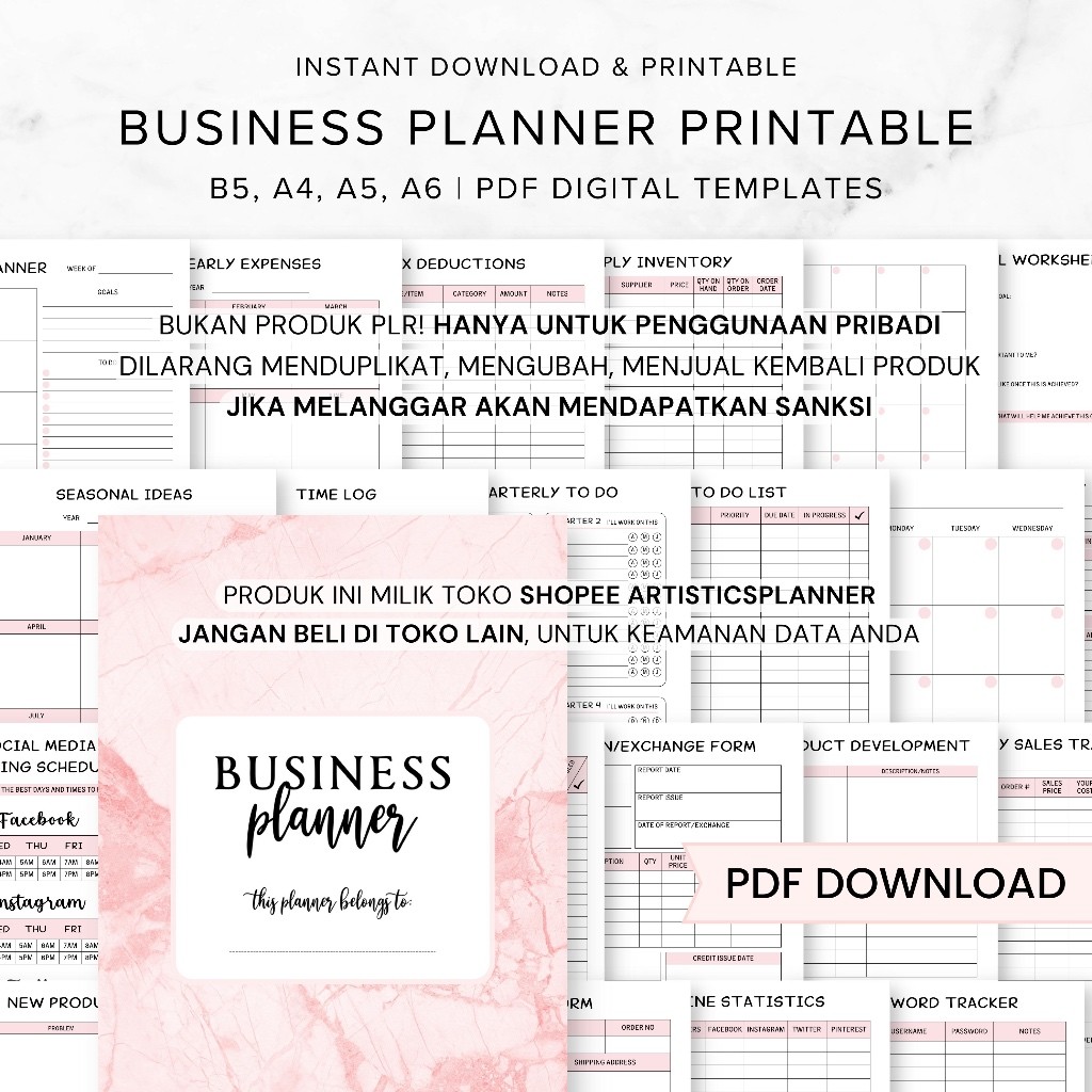 Business Planner Printable | Small Business Planner Printable PDF, Social meida Post Planner, Income