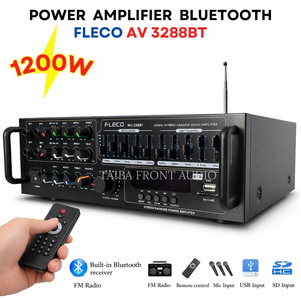 AMPLIFIER BLUETOOTH FLECO AUDIO AV-3288BT 1200 Watt  BISA BASS+TREBEL+BLUETOOTH+INPUT MIC + USB + AU