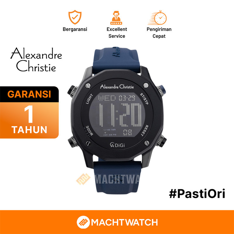 Jam Tangan Pria Alexandre Christie Digi AC 9377 MH RIPBABU Men Digital Dial Blue Rubber Strap