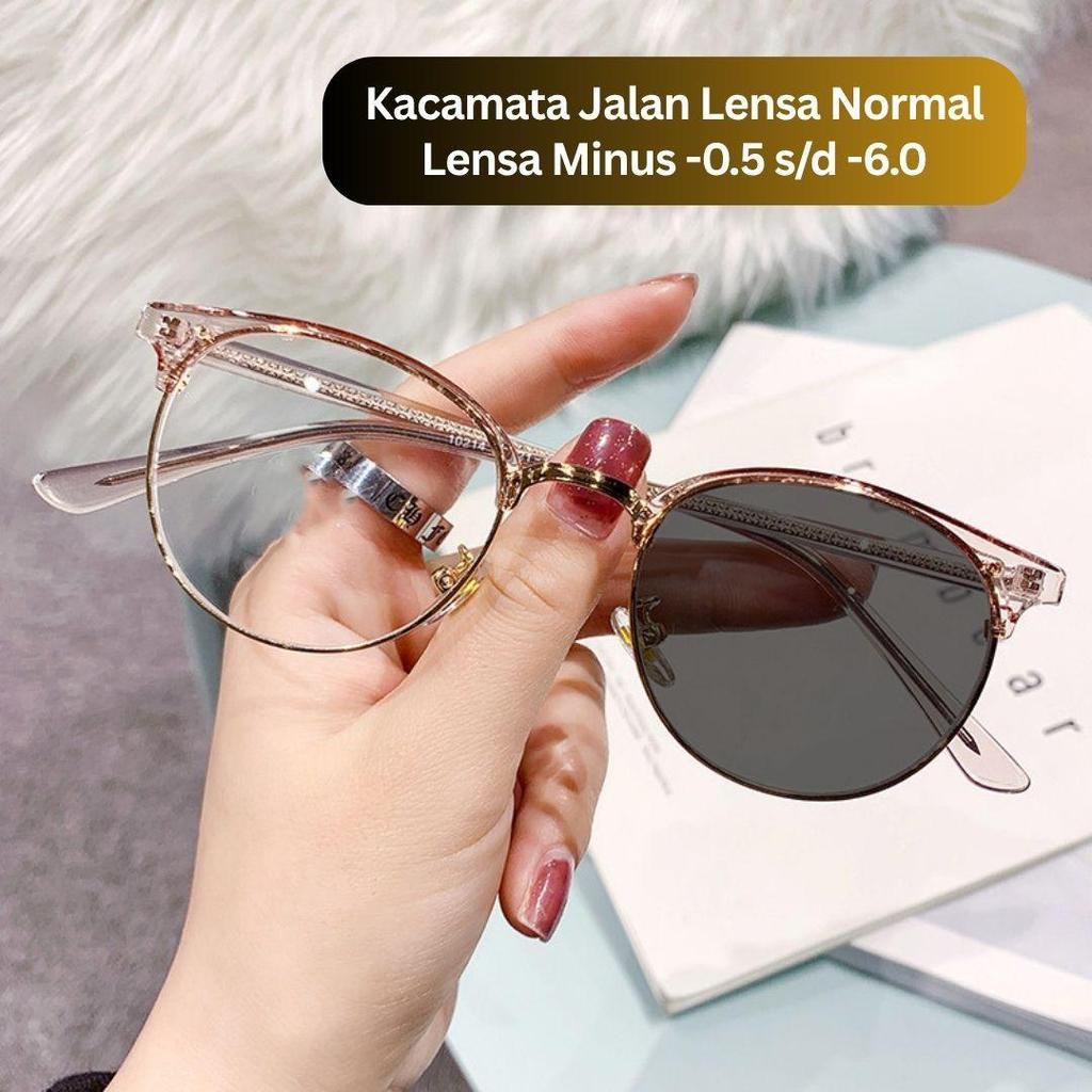 Kacamata Jalan Lensa Fotokromik + Minus -0.5 s/d -6.0 Tanapa Silinder Model Korea Anti Sinar Biru An