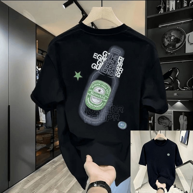 <COD>Kaos Pria Distro Oversize 100% Katun Premium, Baju Kaos Hitam Putih Motif Botol Bir Heineken Ke