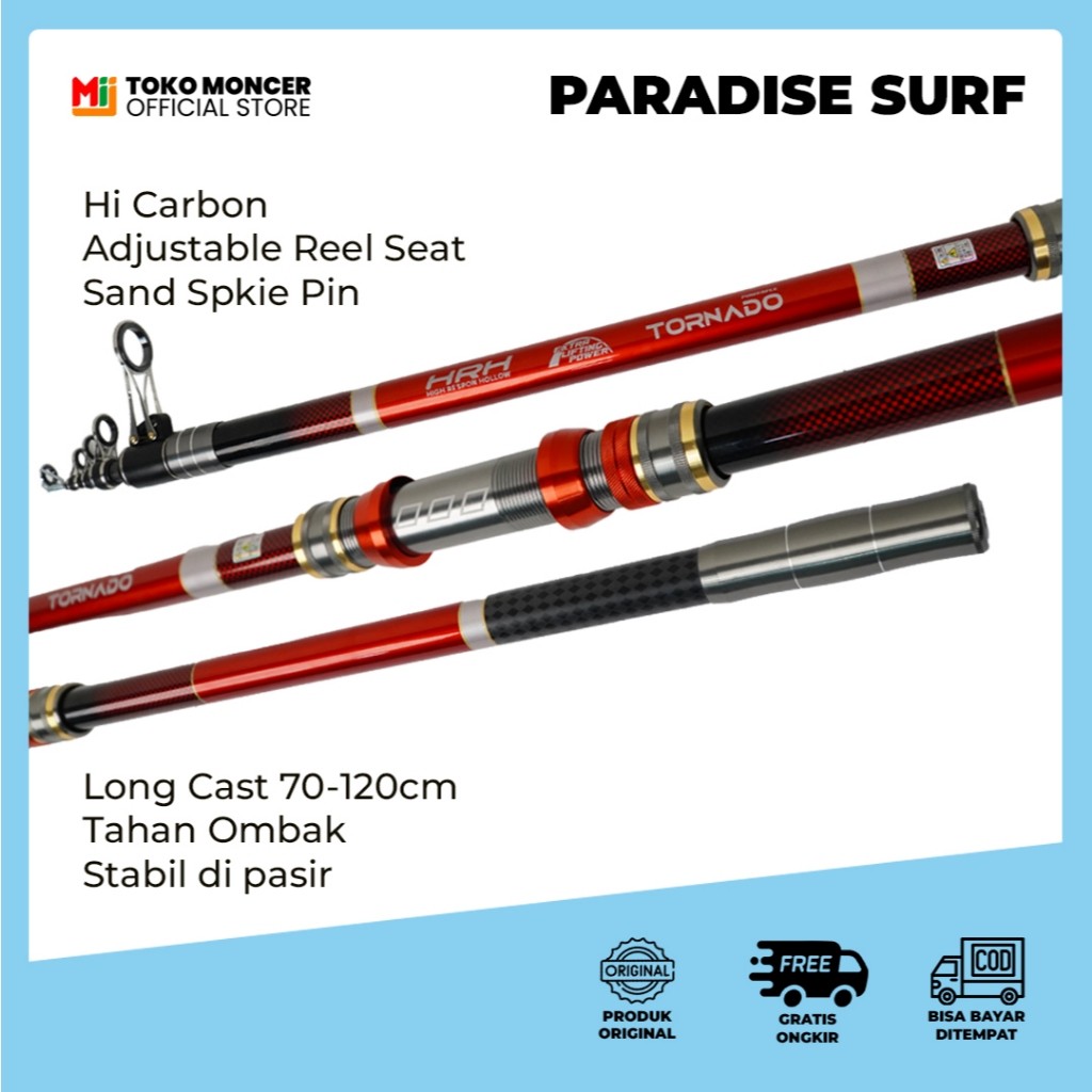 Paradise Surf Long Casting Rod | Joran Pantai 360–450cm | Carbon HRH | Stabil & Presisi
