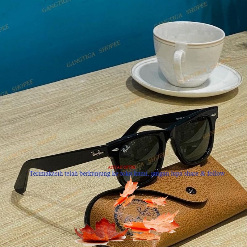 Kacamata Hitam RAYBAN WAYFARER RB2140 Black Glossy Lensa Kaca