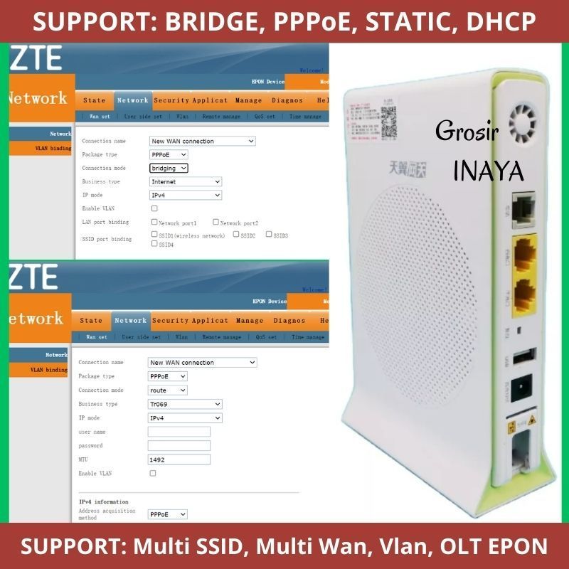 ONU EPON ROUTER WIFI ZTE F452 PLUS ADAPTOR