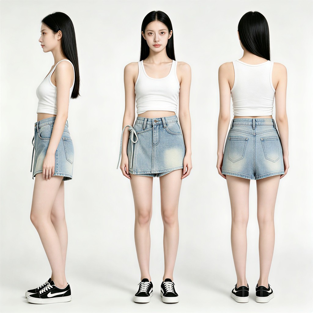Kulot Rok Jeans Pinggang Tinggi Korea Tali Acak Model Kekinian Untuk Wanita