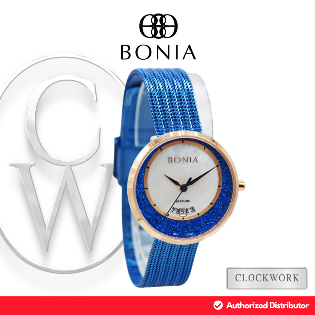 Jam Tangan Wanita  Bonia BNB10544-2582 Rantai Mewah Formal Biru Dial Silver Kombinasi Biru