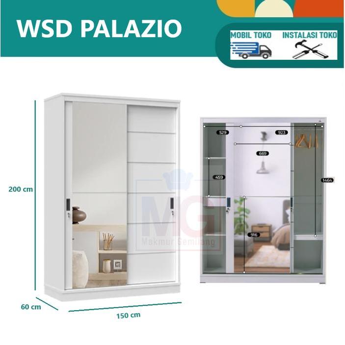 LEMARI PAKAIAN SLIDING 2 PINTU KACA MODERN - SL 200 PUTIH