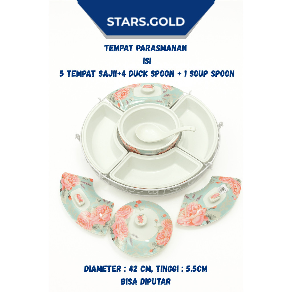 Picasso Prasmanan Putar Keramik Porcelain Besar Isi 5 Tempat Saji + 4 Duck spoon + 1 Soup Spoon Best
