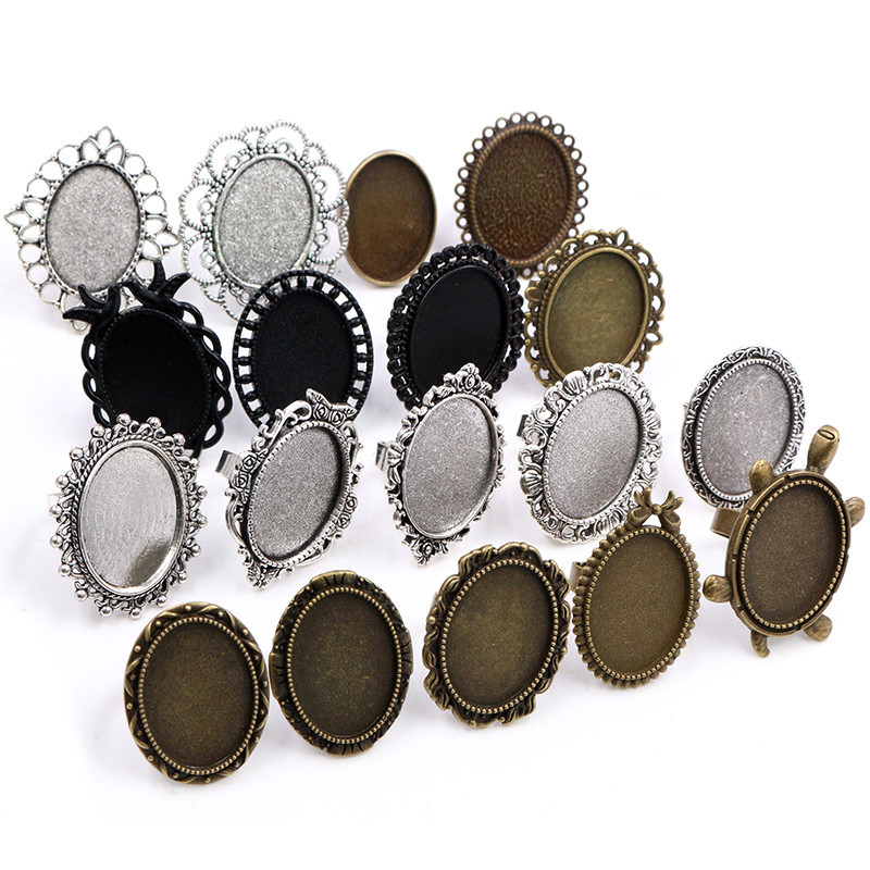18x25mm 5pcs Antique Silver Plated/ Bronze/Black Brass Oval Adjustable Ring Settings Blank/Base,Fit 