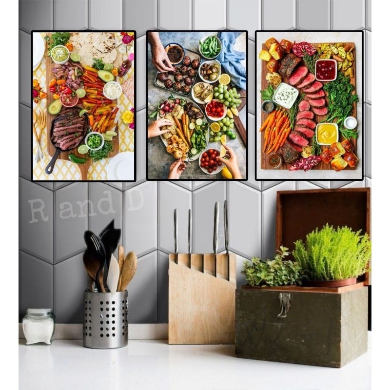Dekorasi dapur gambar masakan ukuran 47x31, hiasan dinding aesthetic, dekor restoran dengan menu mak