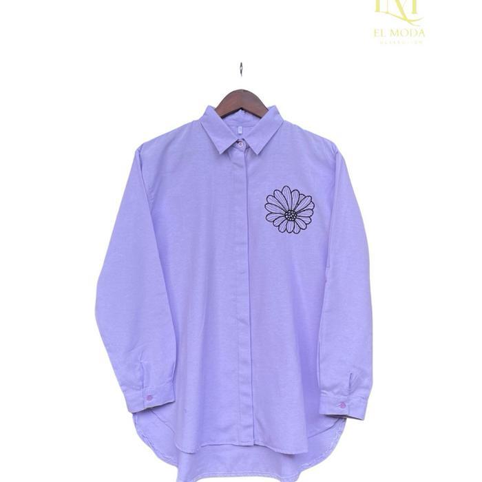 Kemeja Wanita Bordir Bunga | Kemeja Casual Wanita Formal Blouse Atasan Batik baju cewek - Lilac