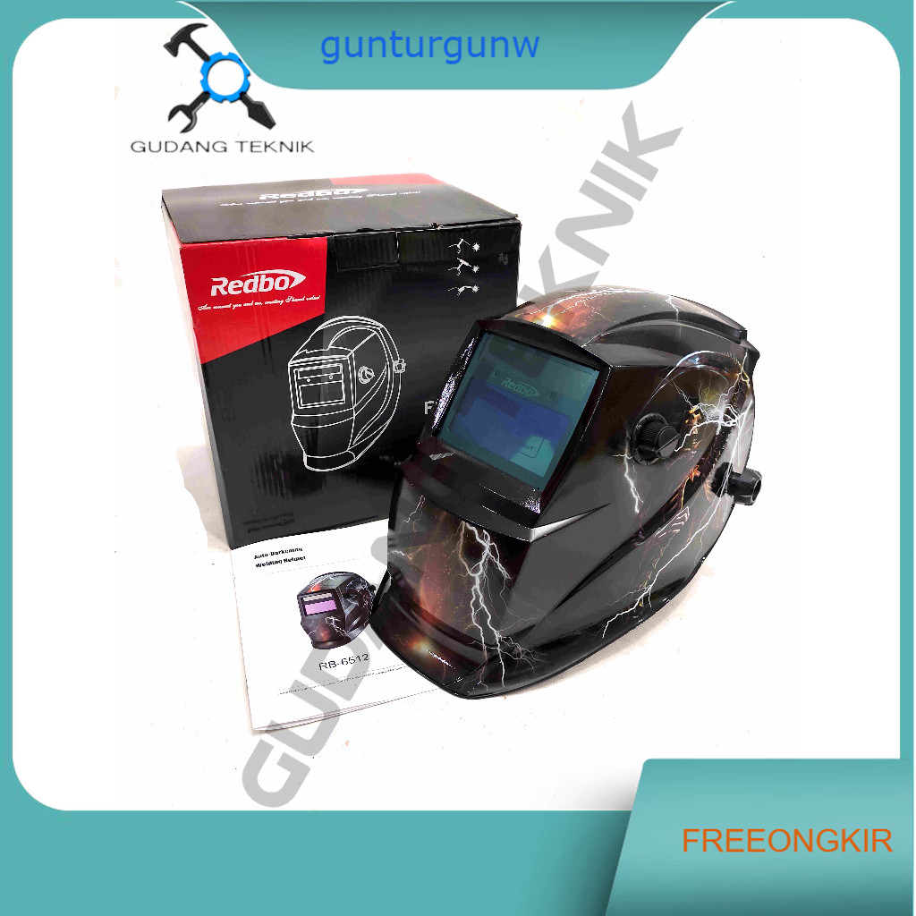 Helm Las Otomatis REDBO RB-6512 / Kedok Las Otomatis Auto Darkening - Topeng Las REDBO RB 6512