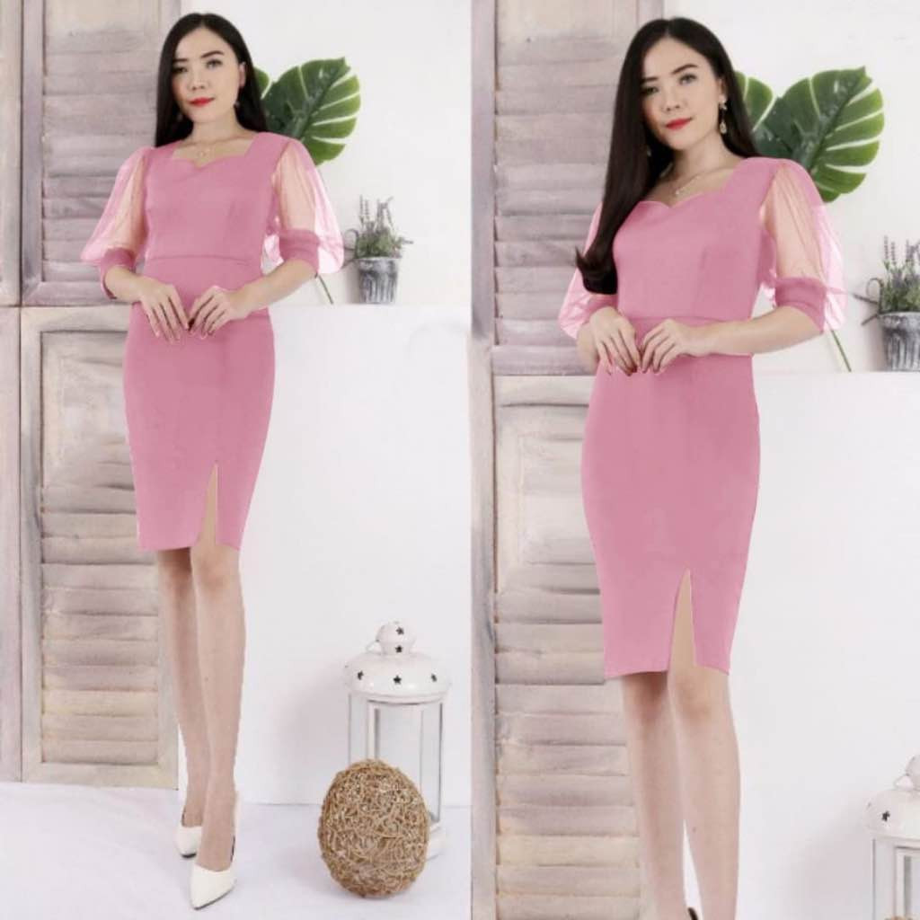 DRESS SPAN MIDI SCUBA SELENA OUTFIT WANITA DEWASA REMAJA KEKINIAN TERBARU BERKUALITAS KONDANGAN