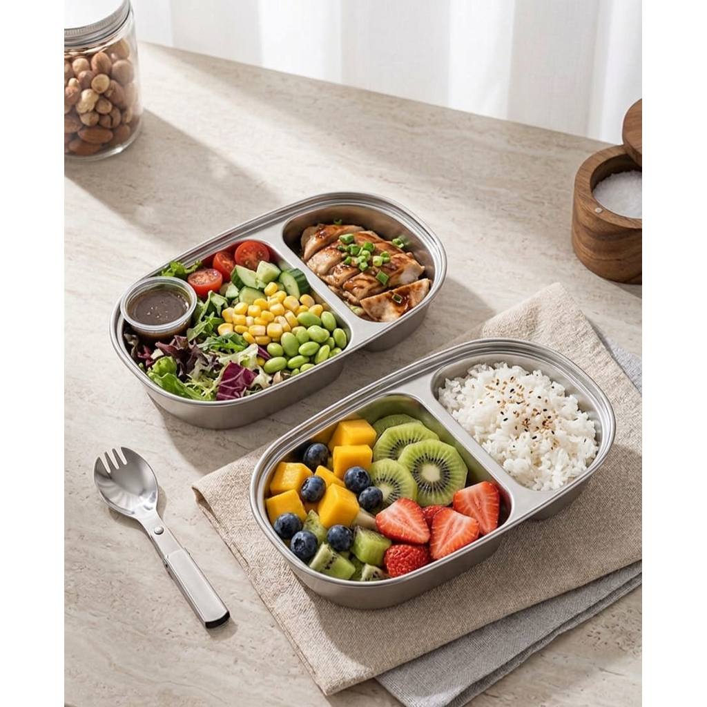 Piring Stainless Steel Wadah Makan Stainless Piring Sekat Stainless Tempat Makan Serbaguna