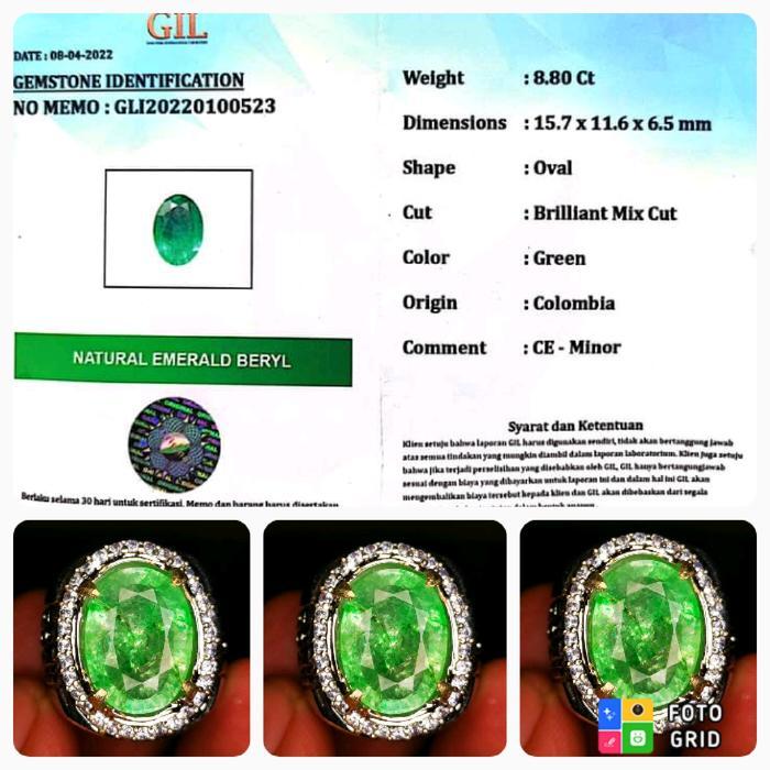 ZAMRUD COLOMBIA MINNOR KRISTAL BIG SIZE INCLUDE MEMO GIL GEMS LAB