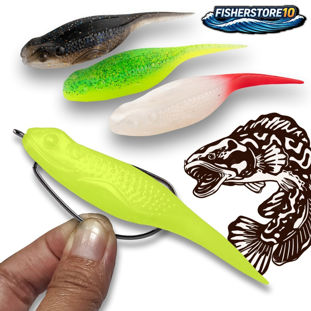 FISHER STORE Umpan Gabus Toman Bentuk Kecebong Wormhook Soft Bait Plastic For Snakehead Bukan Ozmy B