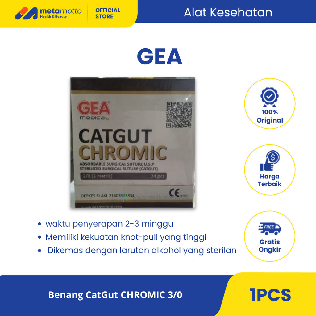 GEA Catgut Chromic 3/0 Tanpa Jarum ; Catgut Chromic 3/0 + Jarum - Metamotto Marelan