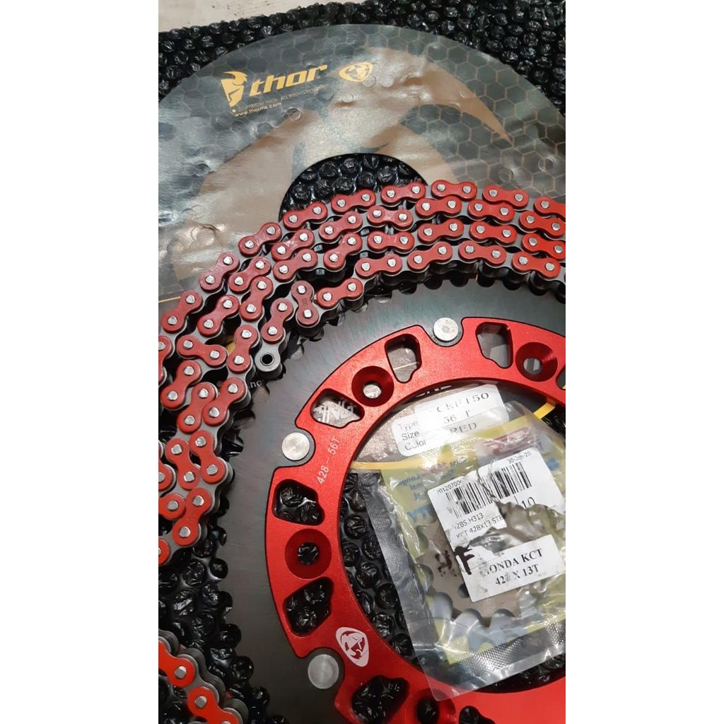 Gear set CRF 150L THOR 428 56T Rantai SSS Merah