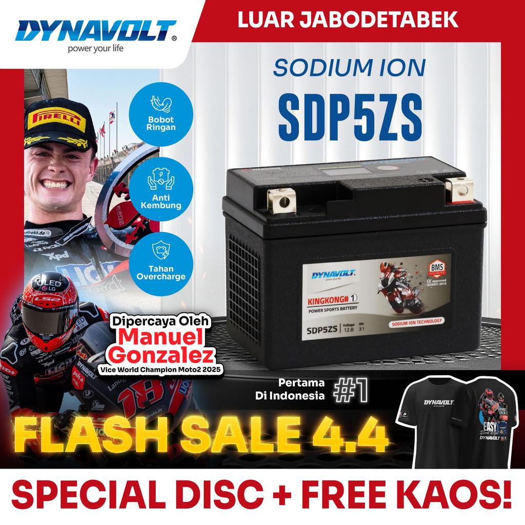 DYNAVOLT Aki Motor YAMAHA Mio GT, Soul GT, Xeon, dll | Sodium Ion SDP5ZS | 31 Watt 12.8 Volt (Khusus