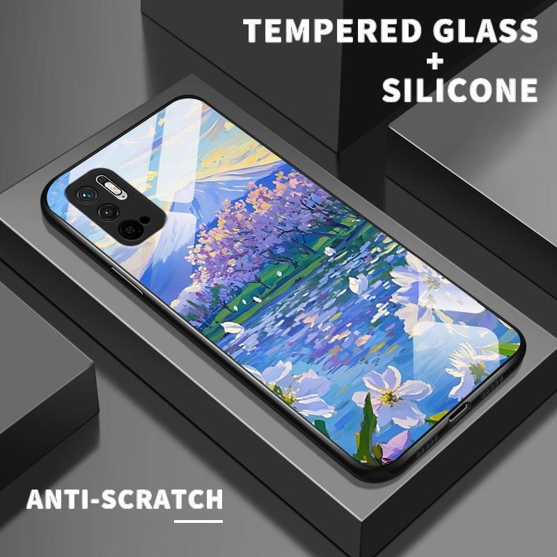 Hard Case Glass Kaca Xiaomi Redmi Note 10 4G 5G Lite Pro Max 10S 10T Silikon Cantik Gunung Fuji Cove