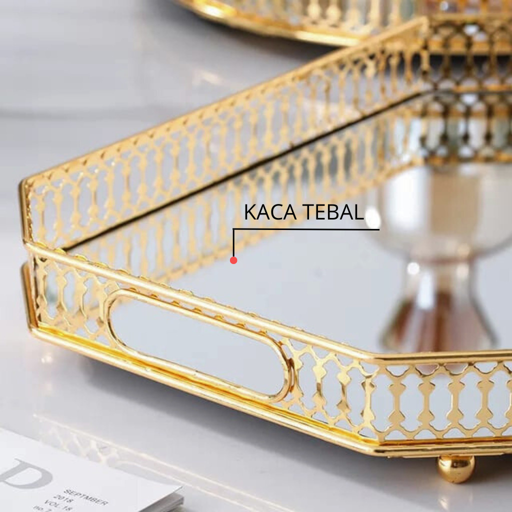 Nampan Segidelapan Kaca / Nampan Kaca Kristal Gold