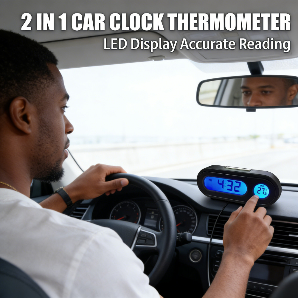 Mobil Dashboard Biru Backlight Led Digital Jam Termometer