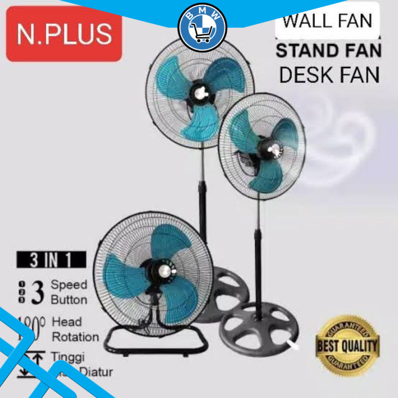 N.PLUS 18 Inch Kipas Angin Tornado Besi 3in1 Industrial Stand Fan