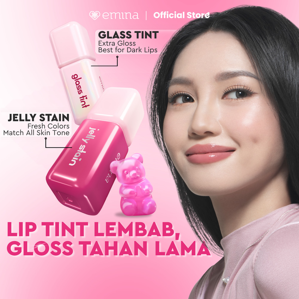 EMINA Lip Jelly Stain & Glass Tint - Korean Liptint Glossy Ombre Tahan 12 Jam Ringan Longlasting Tra