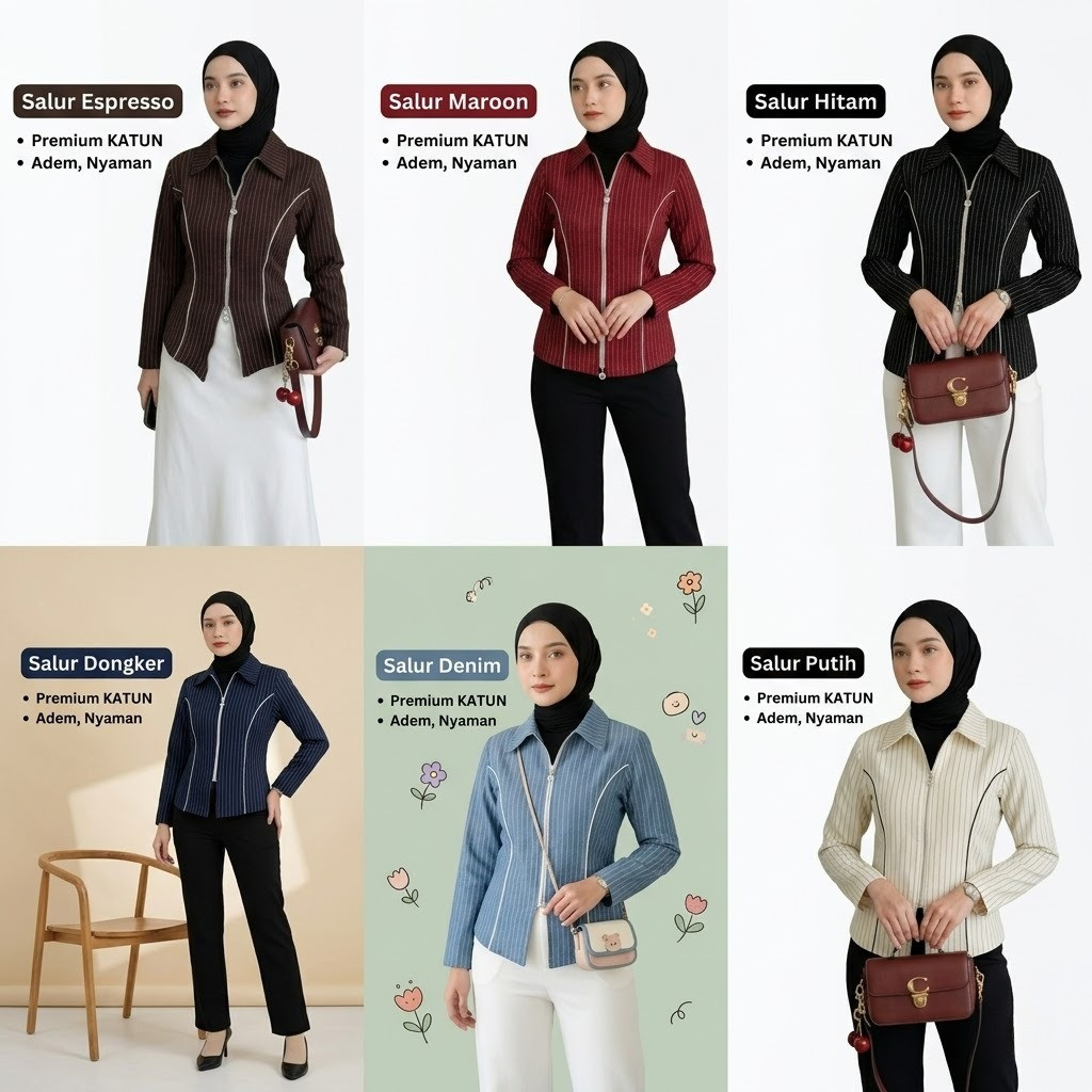 Kemeja Wanita - DYFFA Zipper Shirt Salur Fitted Korea Style