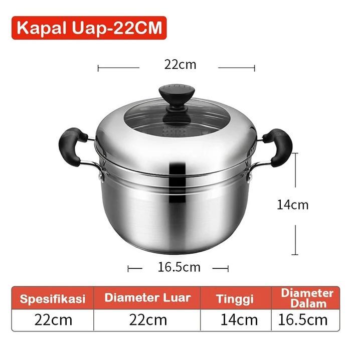 Panci Kukus Stainless Steel Food Grade/Kukusan Multifungsi Stainless Steel/panci kukus serbaguna - 2