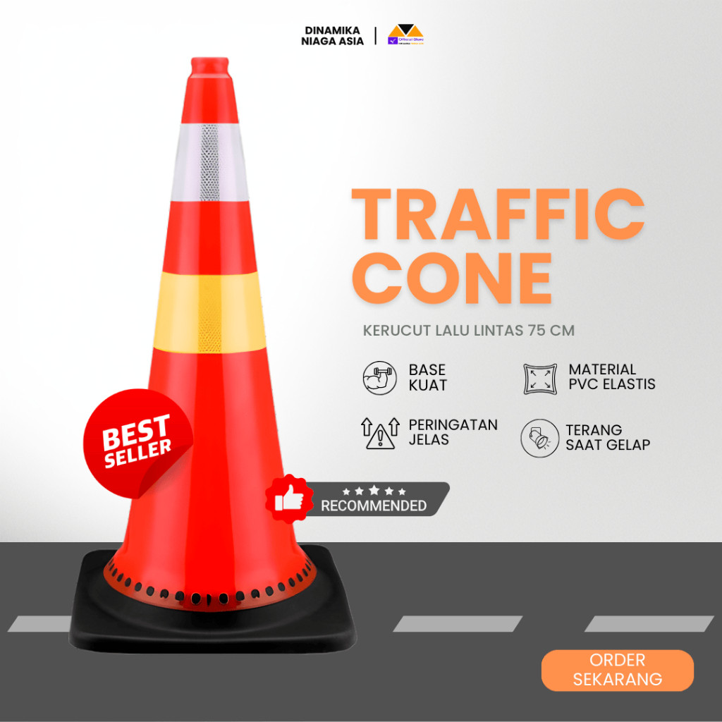 PLAOSANSTORE Safety Traffic Cone Rubber/Kerucut Lalu Lintas Karet 75 cm  untuk Pengaturan Lalu Linta