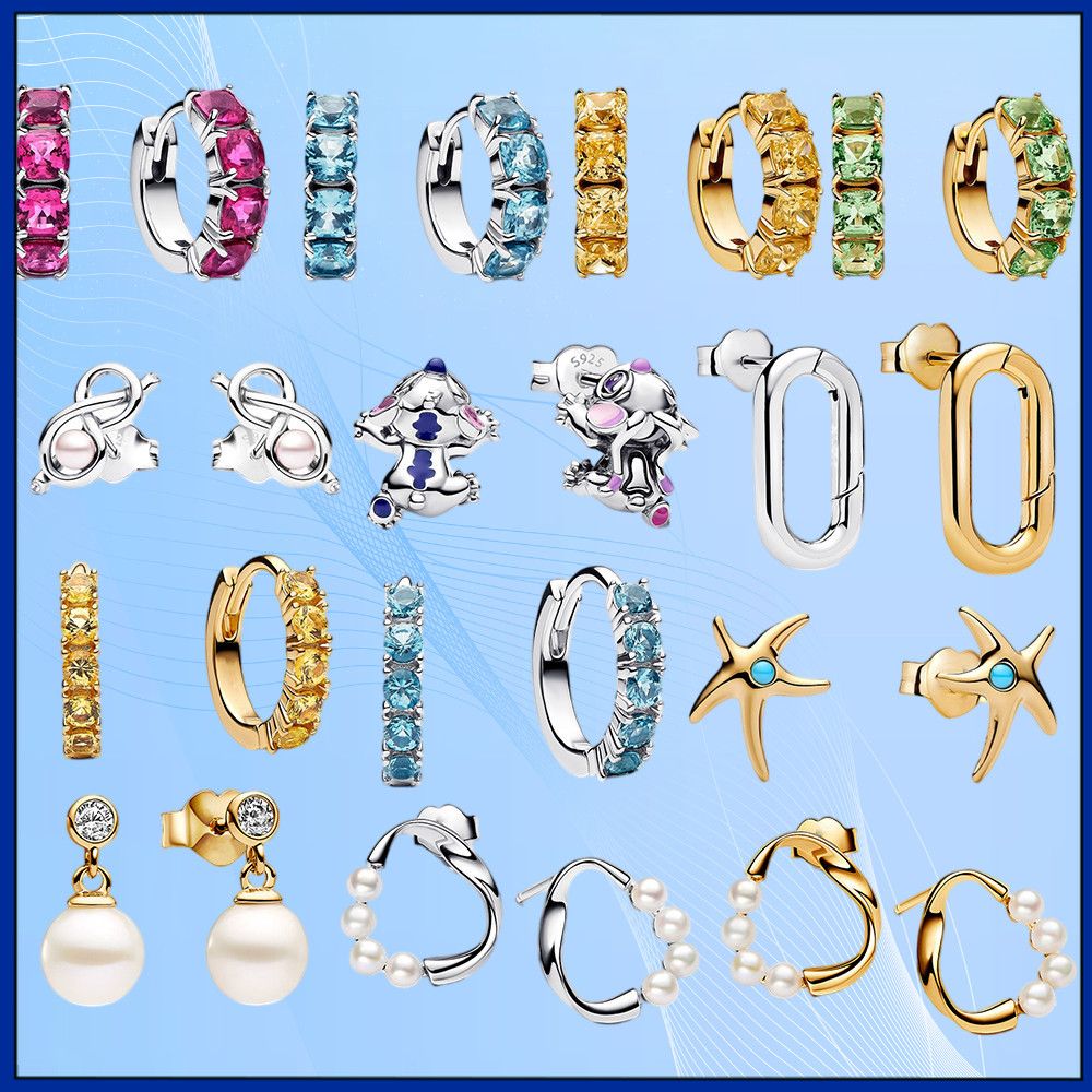 Anting perak s925 Pan, Stitch dan Angel circle bintang mutiara anting-anting wanita serbaguna, rasa 