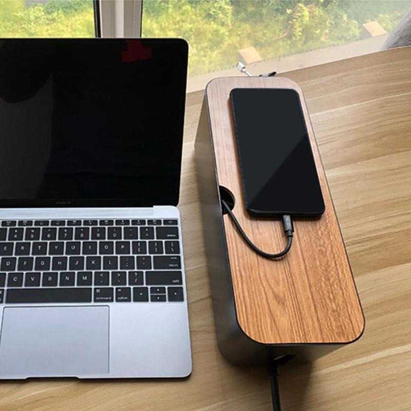 Kotak Kayu Organizer Manajemen Kabel Charger