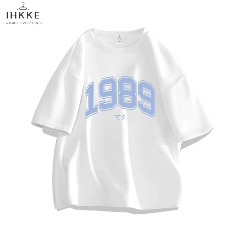 kapas murni IHKKE Kaos Wanita Baju Oversize  1989 T.S. Korean Style T shirt 100% Cotton  Vintage