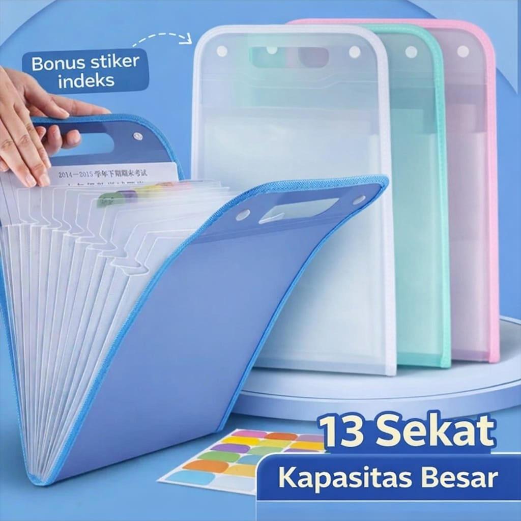Map Dokumen A4 13 Sekat |  Folder Arsip Expanding File | Map Surat PP Tebal + Bonus Stiker Indeks