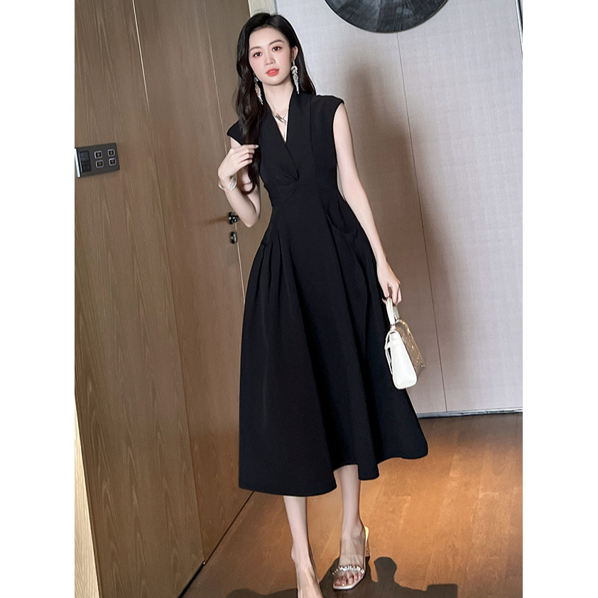 Baju Dress Hitam Wanita Mewah Elegan Kondangan Panjang Formal Dress Pesta Simple Elegan Kekinian Kor