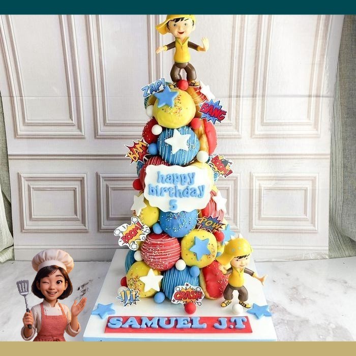 Donat/Donat ulang tahun/Donat ultah tower Tema Boboiboy/Donat tower Catering Malang DMT