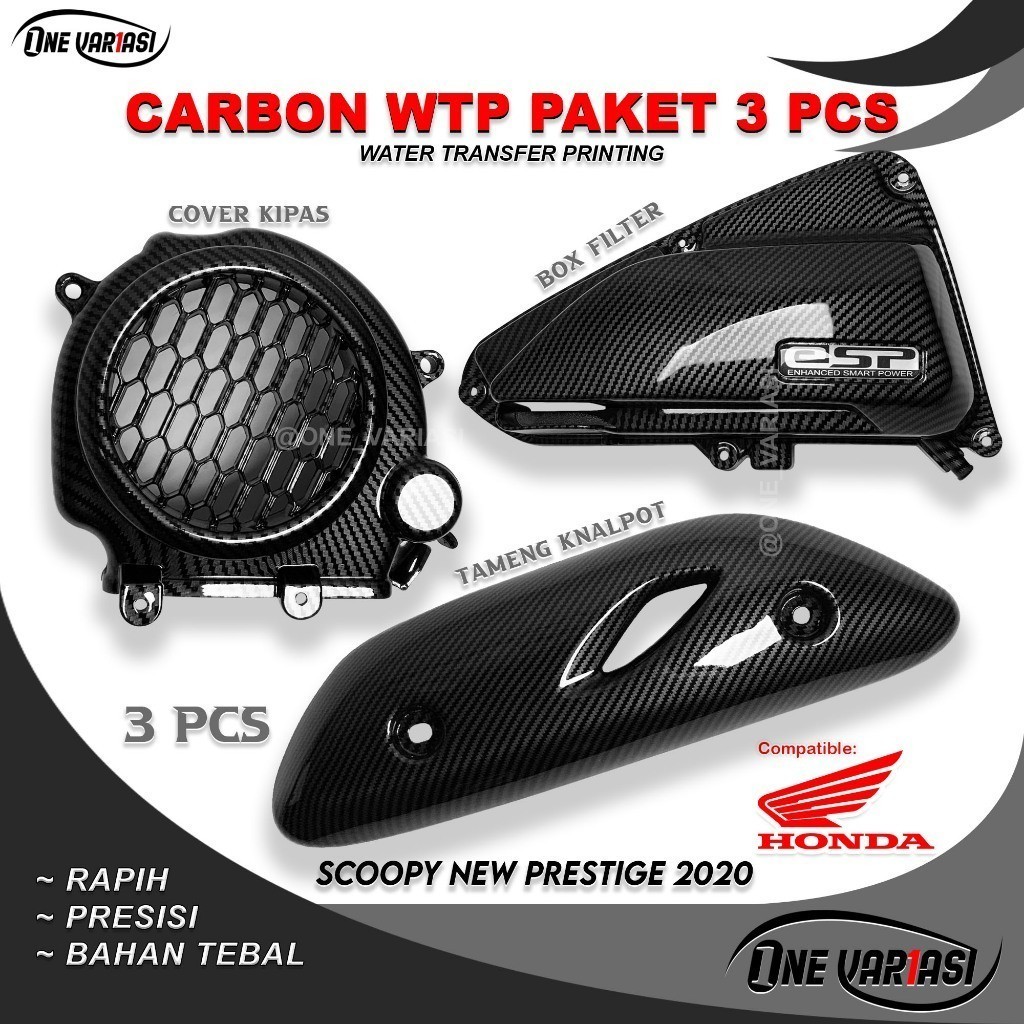 BLACK CARBON PAKET CARBON 3PCS SCOOPY NEW PRESTIGE 2021-2025 TAMENG KNALPOT + COVER KIPAS + BOX FILT