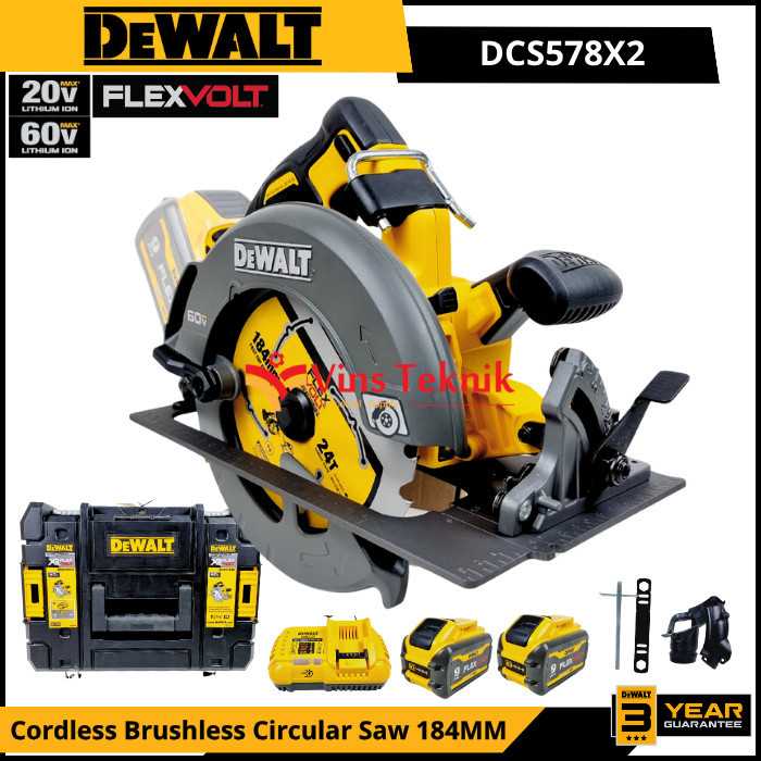 DEWALT DCS578X2 Mesin Gergaji Kayu Sirkel Baterai Cordless Brushless Circular Saw 7" 184MM 60V 9.0AH