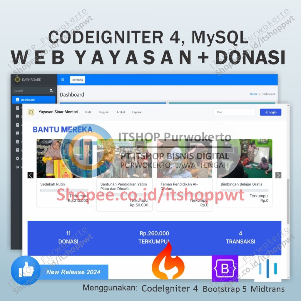 Source Code Aplikasi Web Yayasan Sosial Bisa Donasi pakai Payment Gateway menggunakan Codeigniter 4 