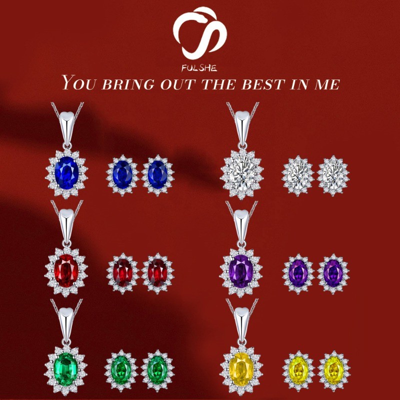 FULSHE Perhiasan Berlian Berwarna Asli Versi Korea Wanita Fashion Set Kalung/Anting