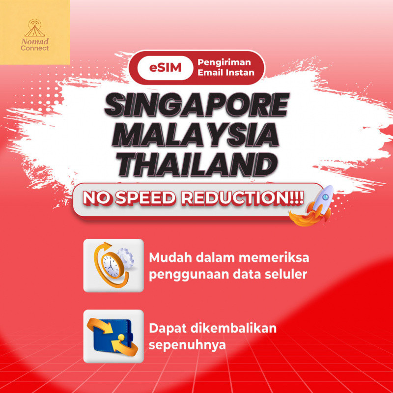 Nomad esim Singapore&Malaysia&Thailand&Indonesia Unlimited Data | 3 -20 GB Travel Data