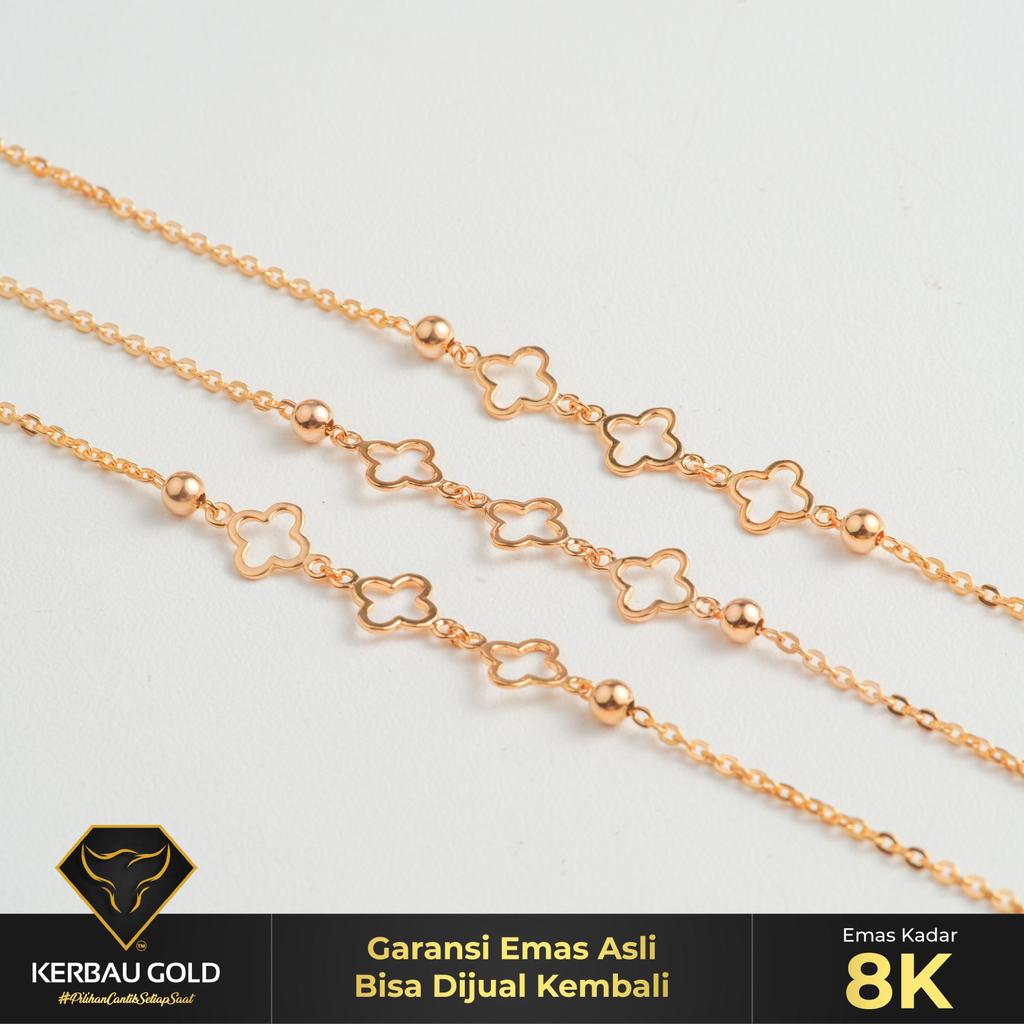[Kerbau Gold] Gelang Emas Serut Clover 8K - Emas Asli 100%