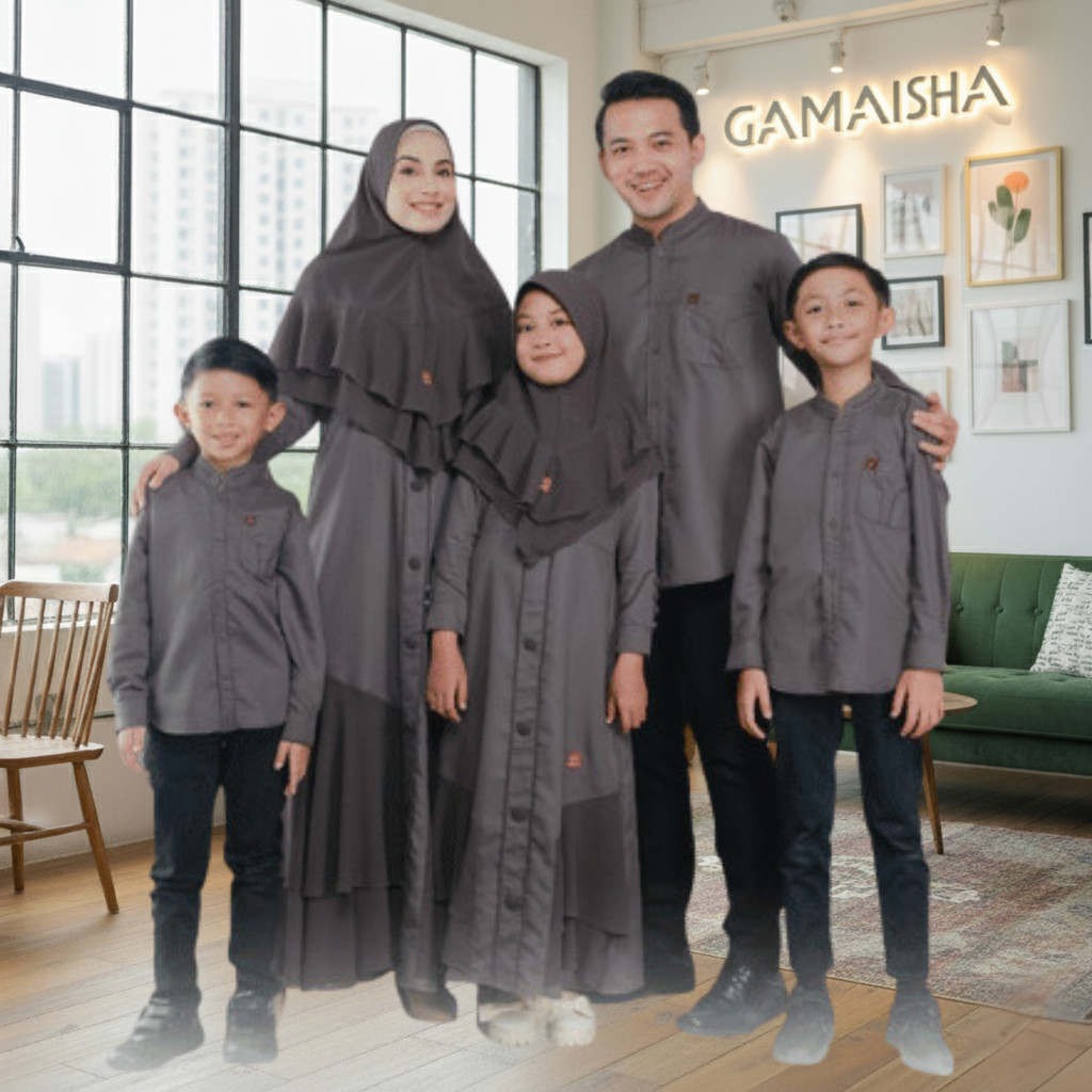 Arra Sarimbit Lebaran Keluarga  Arafah Grey Tan Family Baju Couple Muslim