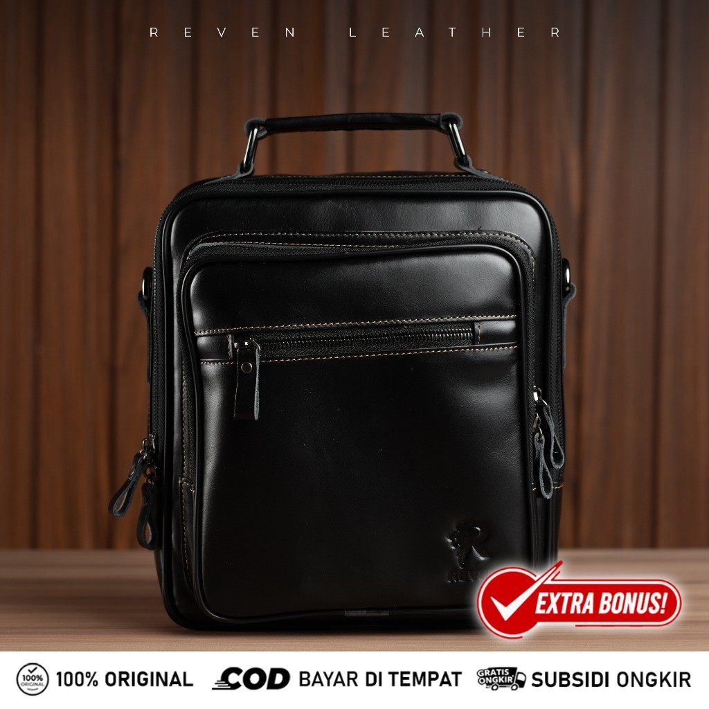 Reven Leather Bonature Bag - Tas Selempang Bahu Pria  Kulit sapi Asli Free Random Gift