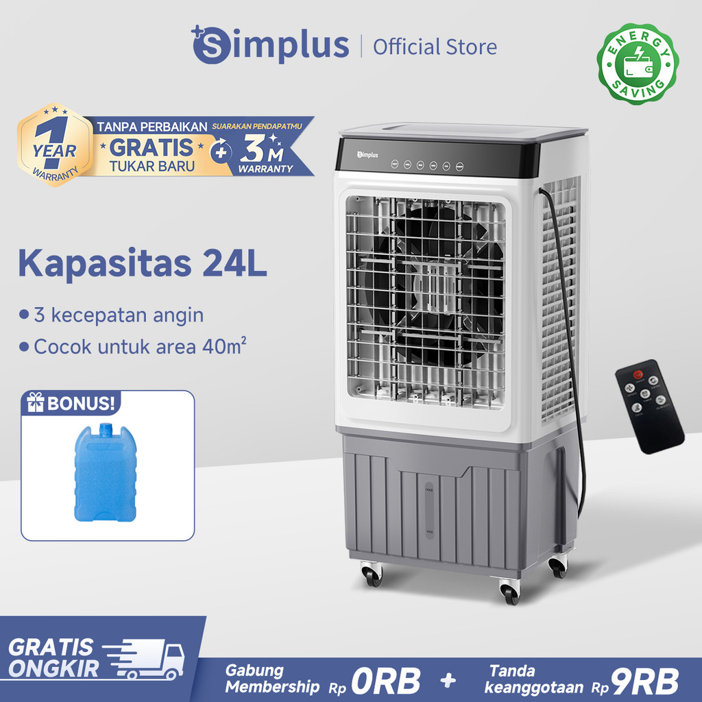 Simplus Kipas Angin Pendingin Tangki Besar 24L Timer 12 Jam Pengaturan 3 Tingkat Remote Kontrol
