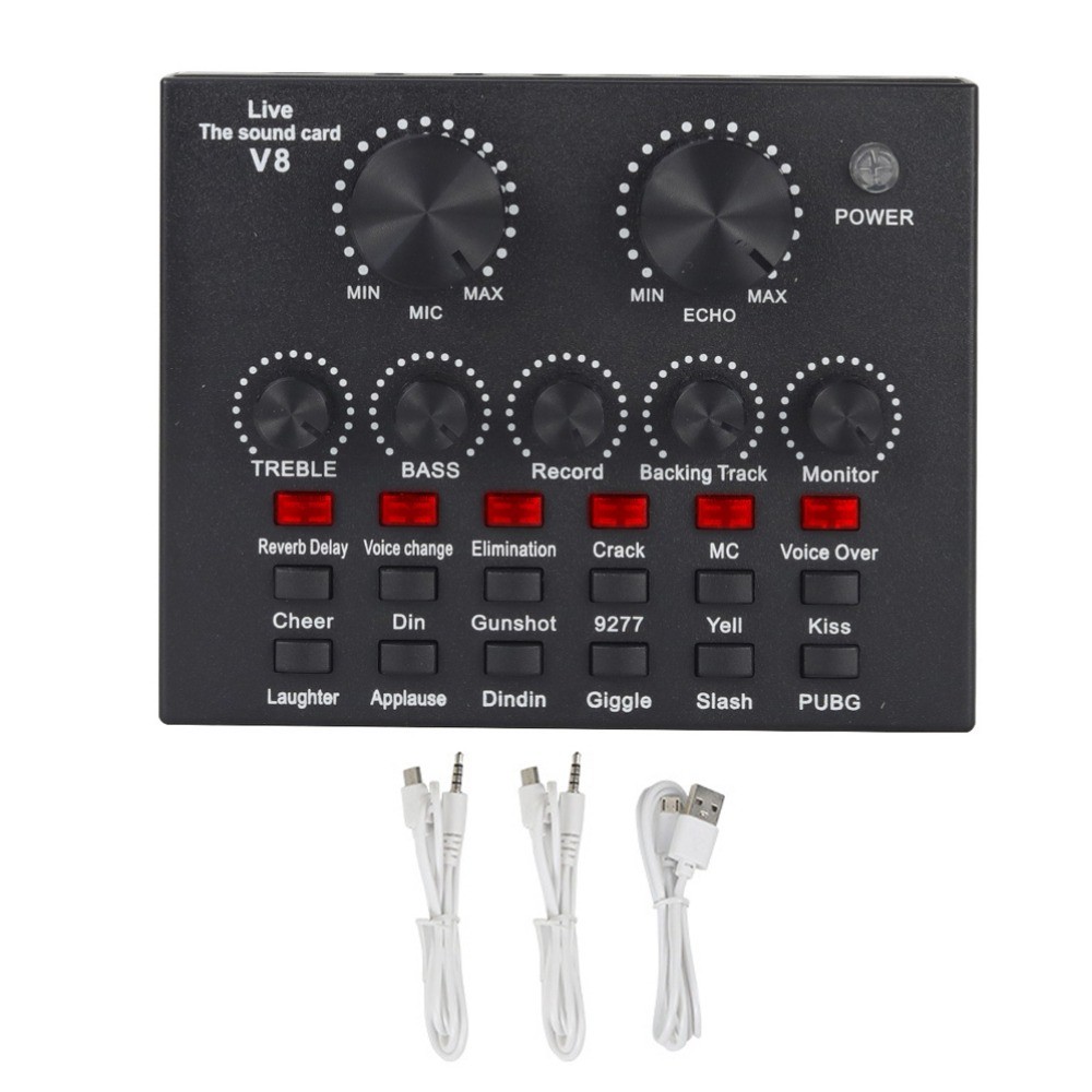 Auo Mixer V8 Sound Card Stuo Record Karaoke Recorng Mic Sound Card Black Portable External Sound Car
