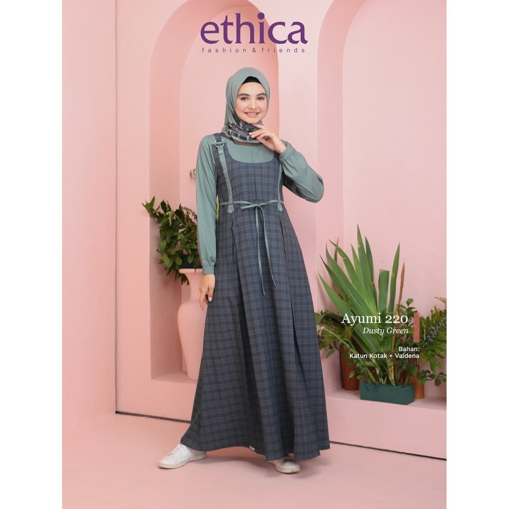 DRESS ONLY ETHICA AYUMI 220 DUSTY GREEN DUSTY ROSE GAMIS DEWASA ETHICA AYUMI 220 FASHION